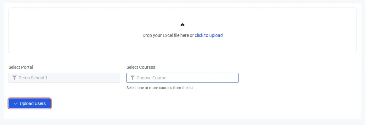 The Upload Users button outlined