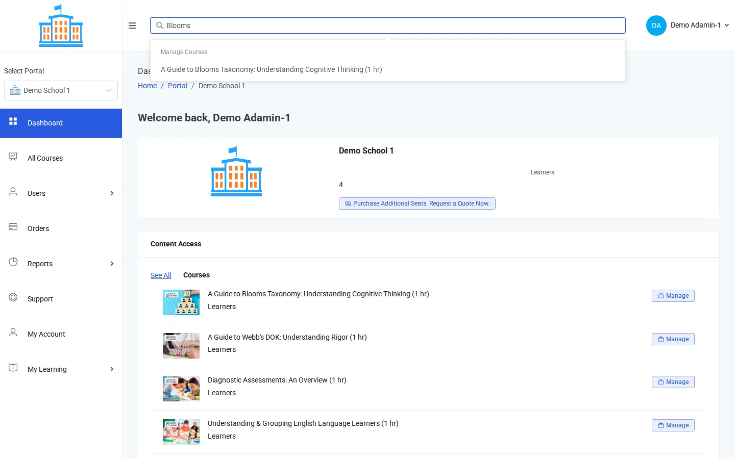 Search results for Blooms under Manage Courses