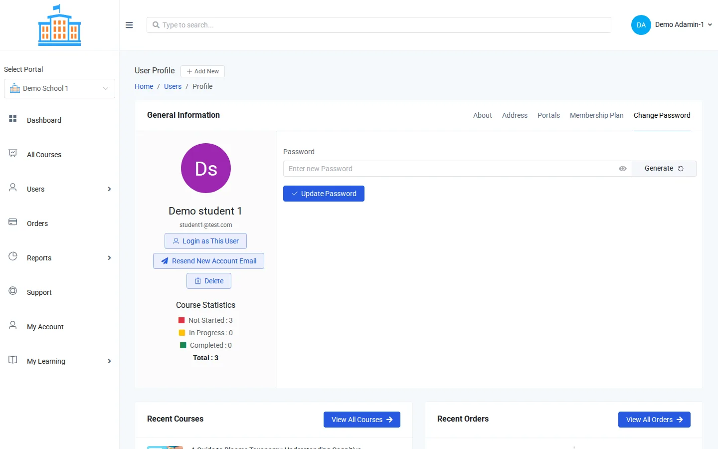 The Change Password tab with Generate and Update Password
