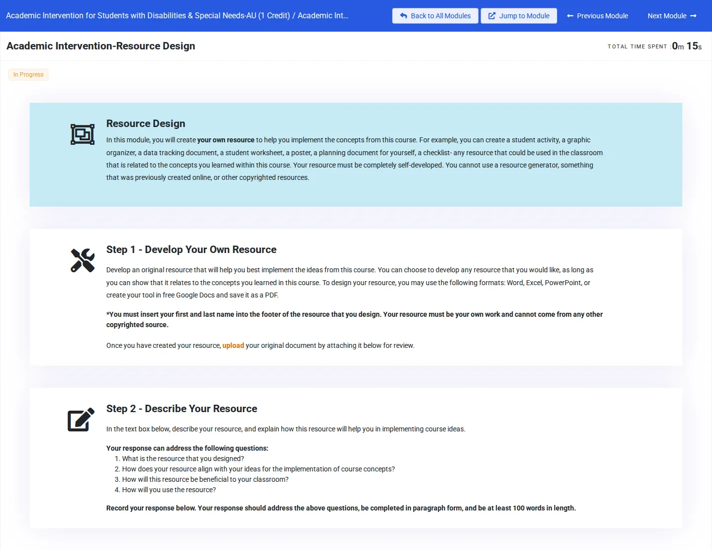 The Resource Design instructions