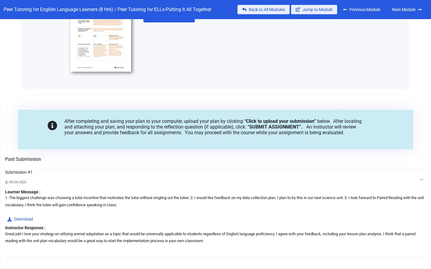 Past Submission with the Instructor Response below your message