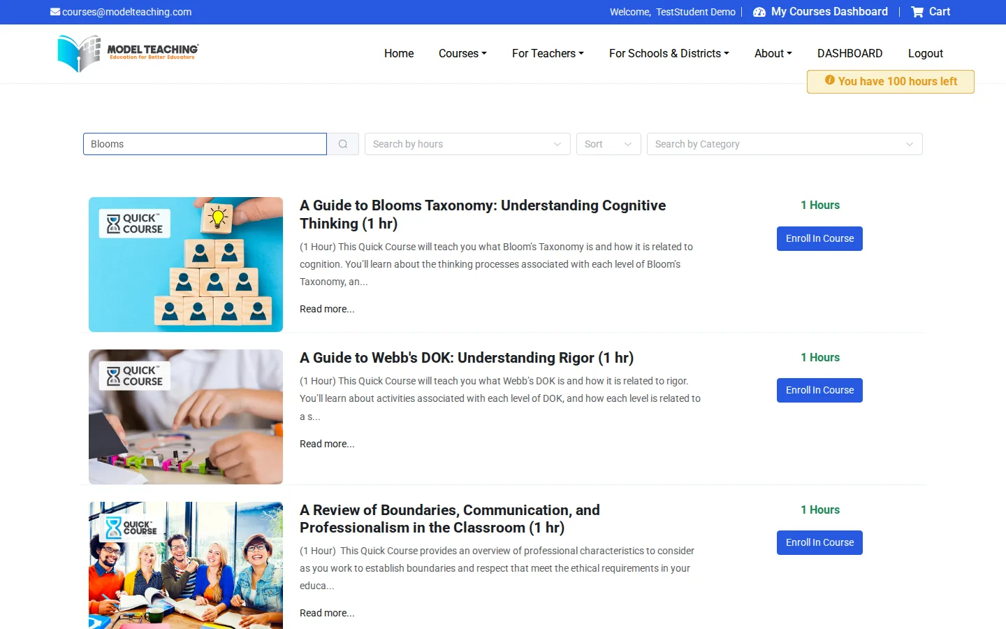 Search results for Blooms on the course selection page