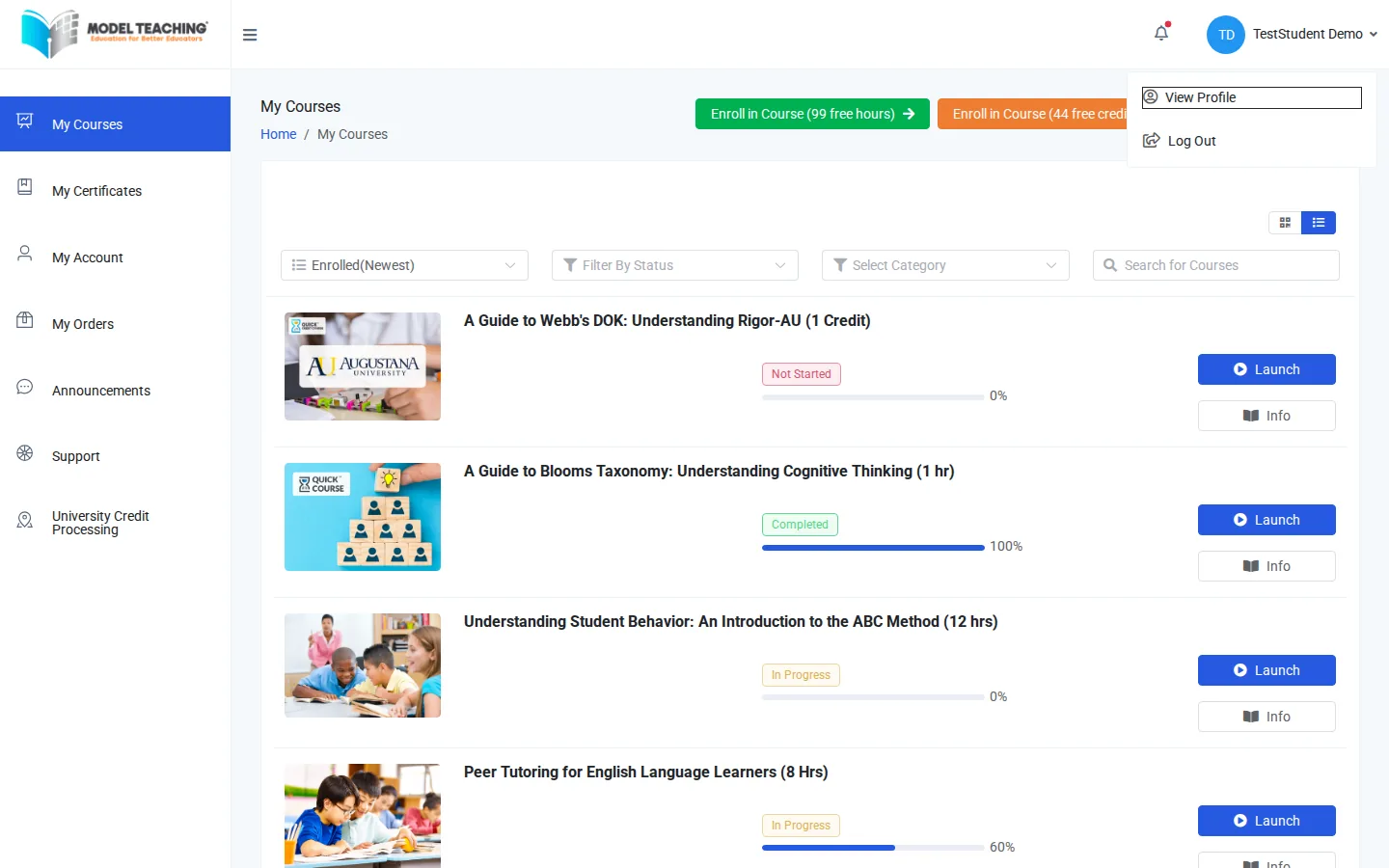 The profile menu with View Profile and Log Out outlined