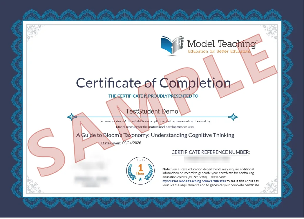 A sample PD certificate, marked SAMPLE